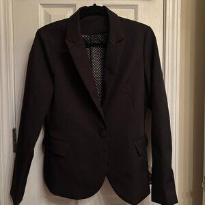 Women' Size M Black, Single Button, Front Pockets, Polka Dot Lined Blazer Jacket